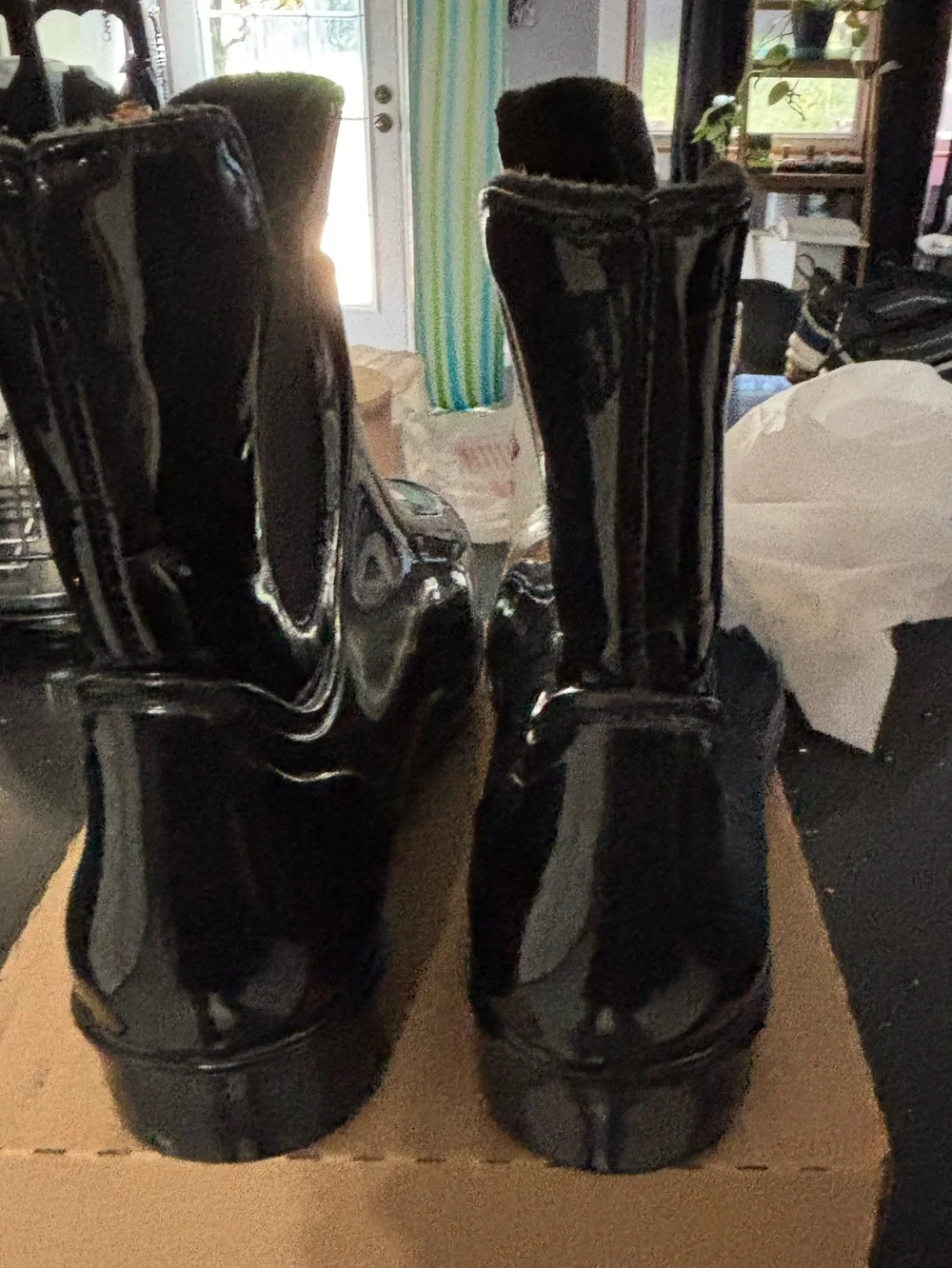 Women’s Glossy Black Winter Rain Boots - Sleek Waterproof Style